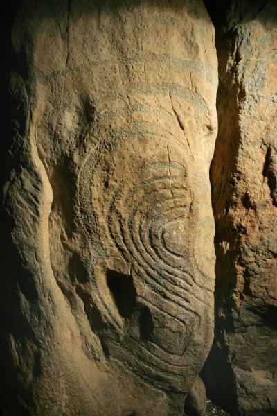 Decorated orthostat in western passage of Knowth
