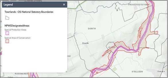 Map showing designated natural areas for Dowth Townland